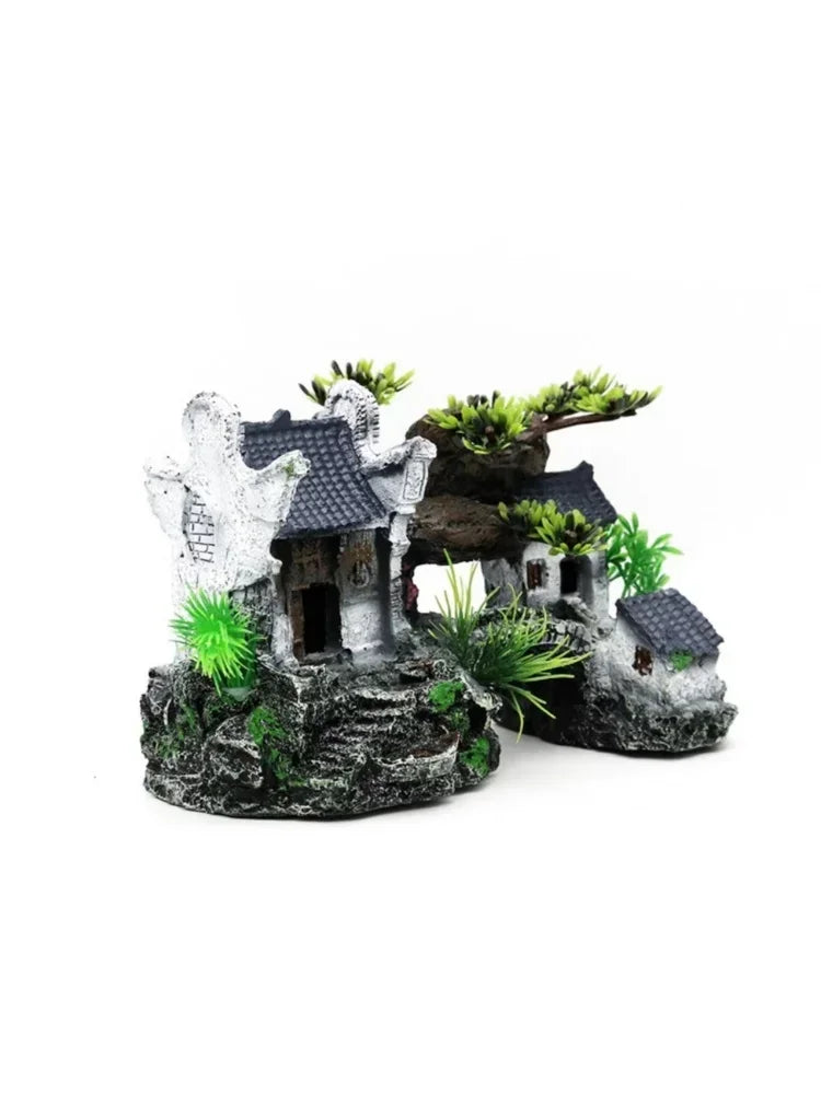 Simulation Decoration Fish Tank Ornament |  Resin Aquarium Decor Landscape House Model