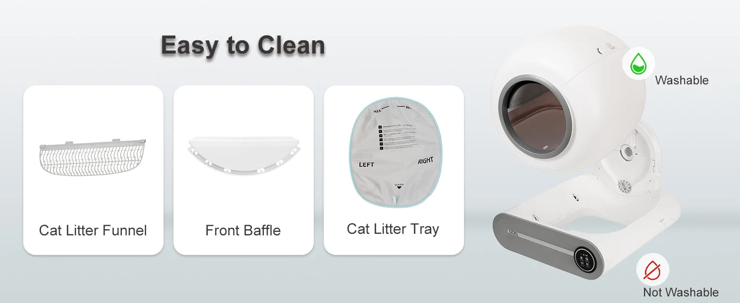 DOEL Self Cleaning Cat Litter Box 65L Automatic w/ Trash Bag & Litter Mat Smart Cat Toilet App Control 2.4G WiFi