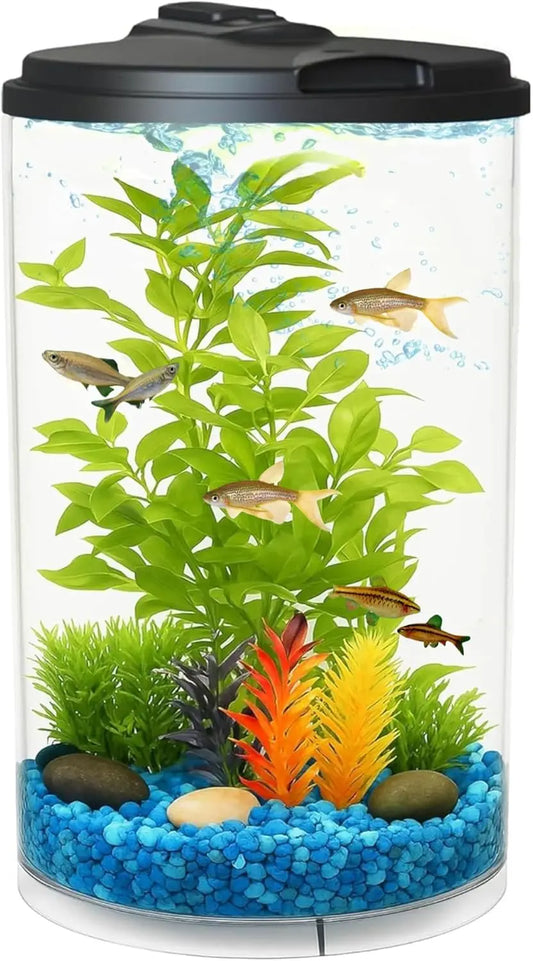 3-Gallon 360 Aquarium with LED Lighting (7 Colors) & Power Filter, Ideal for Tropical Fish, Crystal-Clear View