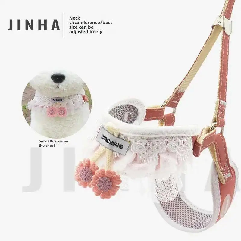 Dog Leash Cherry  Double Chest Back Harness for Small  Dog,  Leash Collar