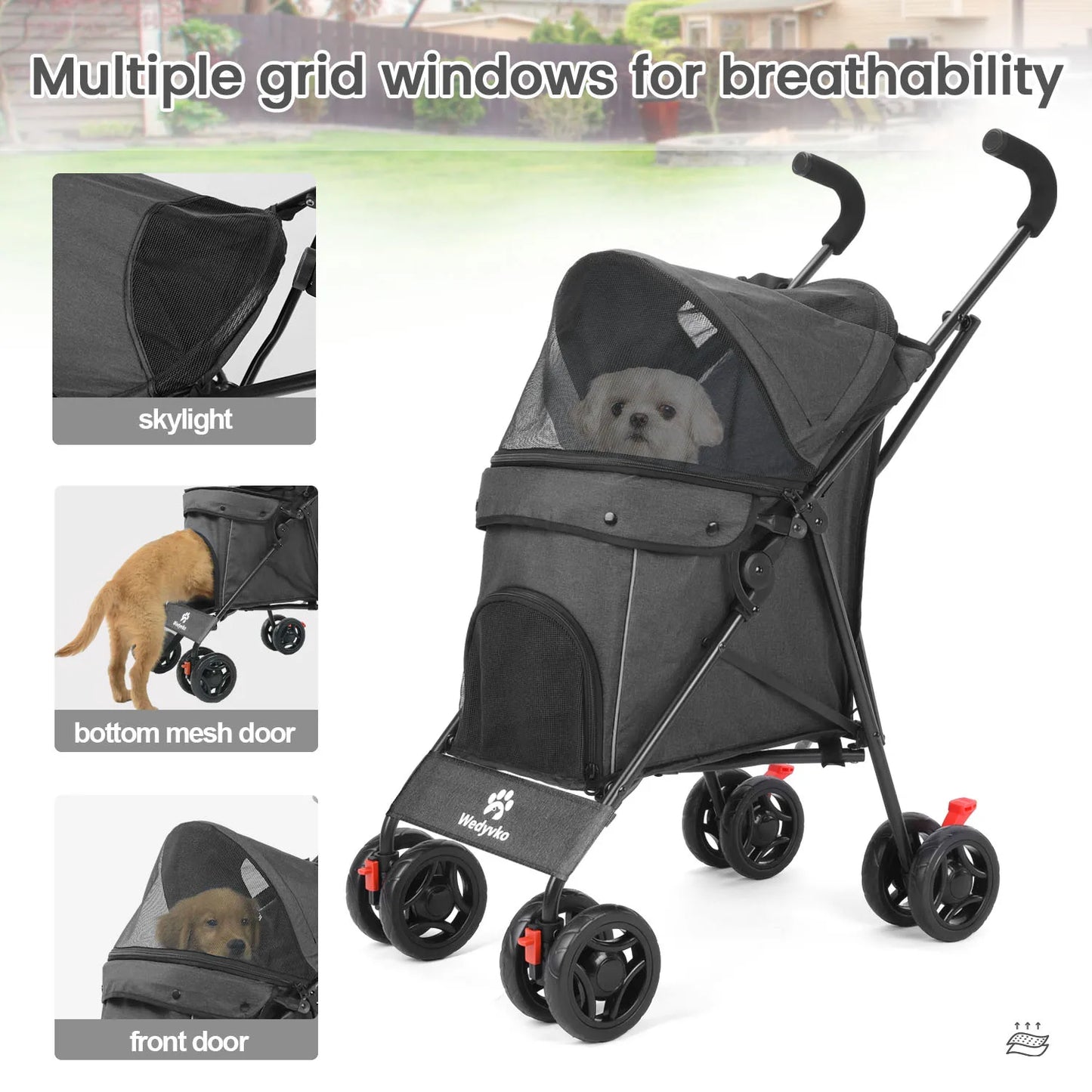 4 Wheels Stroller Rotate with Brakes for Dogs/Cats Travel
