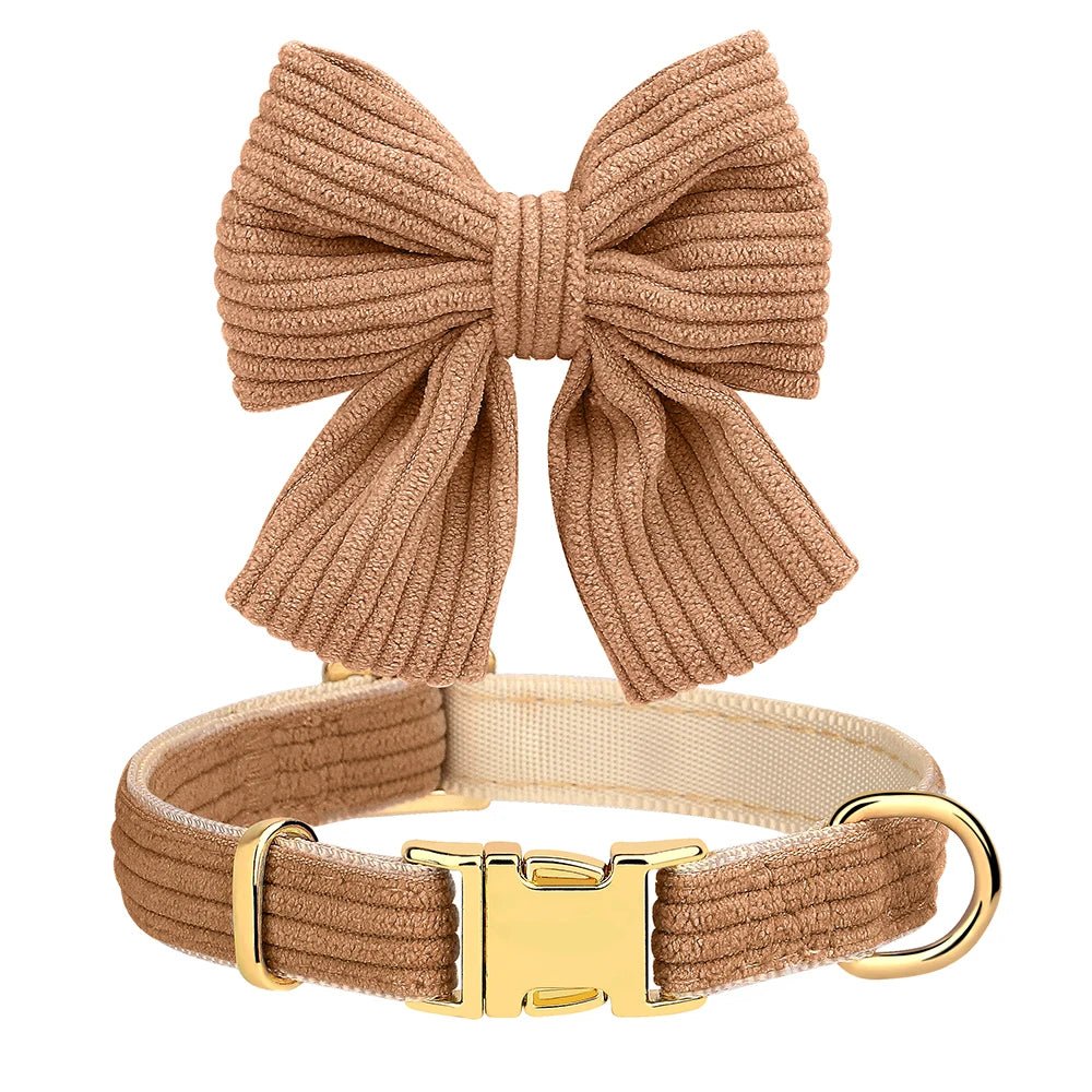 Dog Collar Leash Set Cute Bowknot |  Soft Velvet Pet Necklace Leashes  For Small Medium Dogs