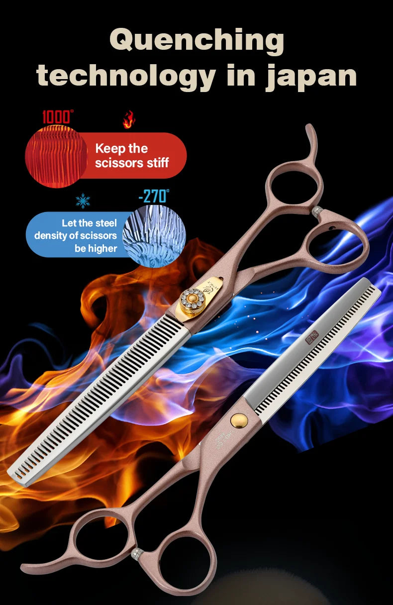 Fenice High-grade 7.5inch JP440C Steel Specials pet grooming thinner scissors Thinning rate 35%