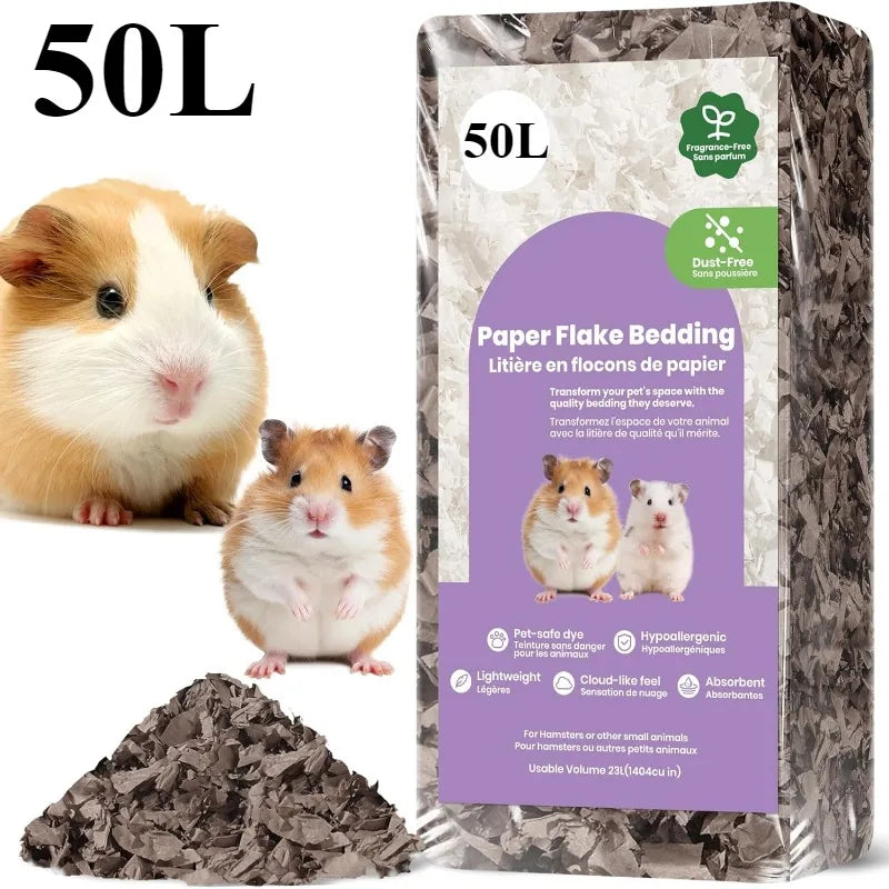 23L/50L Paper Small Pet Bedding, Hamster, Rabbits, Guinea Pigs, Odor Control Dust-Free, Moisture Absorbent Natural Shavings Bedding