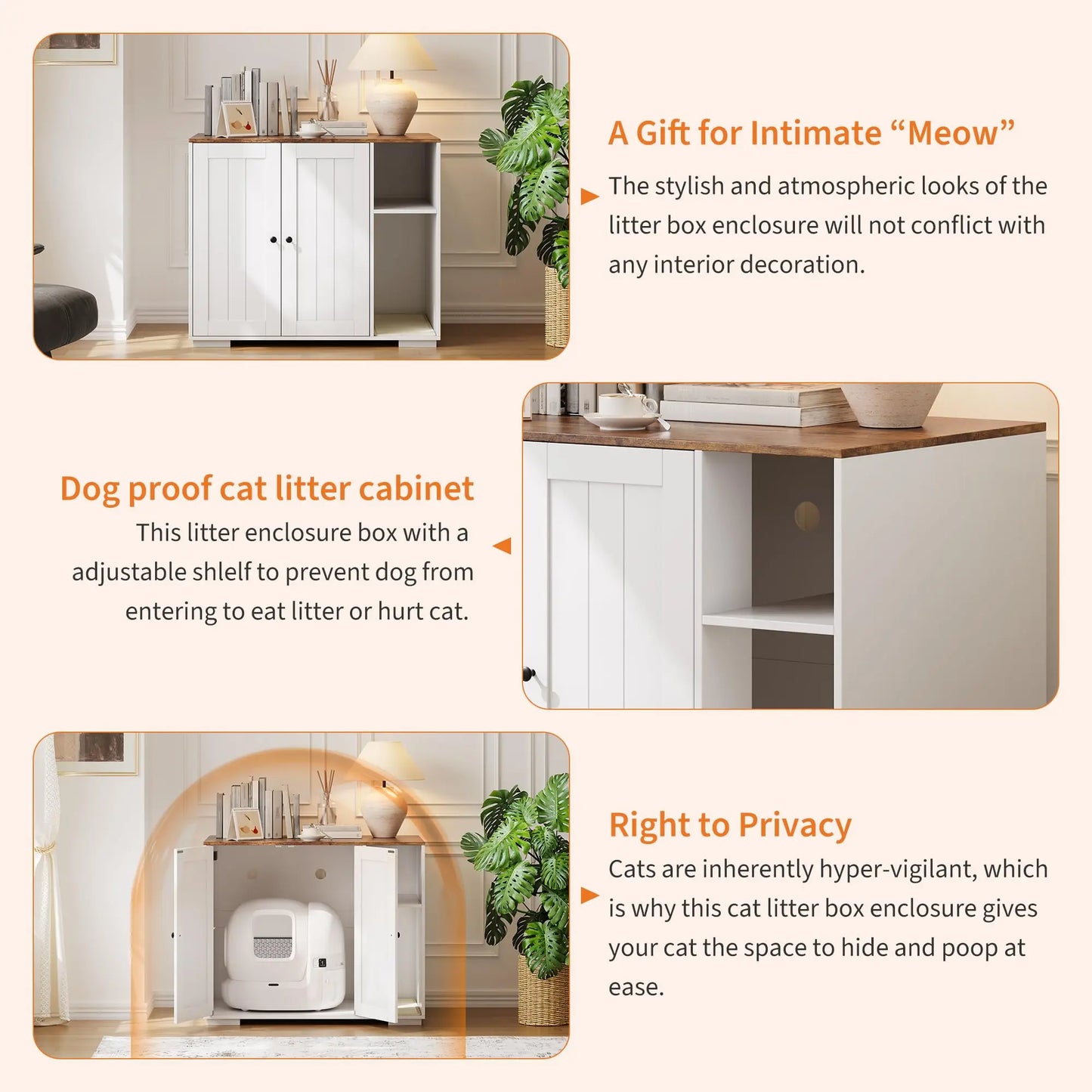 Cat Litter Enclosure For Litter Robot 3/4 Automatic Litter Box Dog-Proof Shelf Power Outlet  Easy Assembly