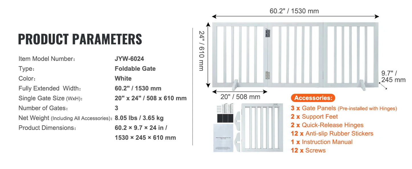 SucceBuy Free Standing Dog Gate 3 Panels | Foldable, Expandable  Dog Gate for Narrow Passageways