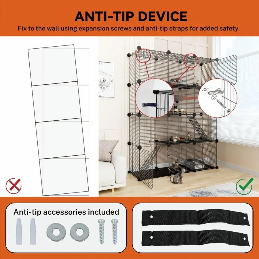 3 Tier Indoor Large Wire Cat Cage with DIY Playpen Design for 12 Cats Kittens, Guinea Pigs, Ferrets, Chinchillas and Rabbits