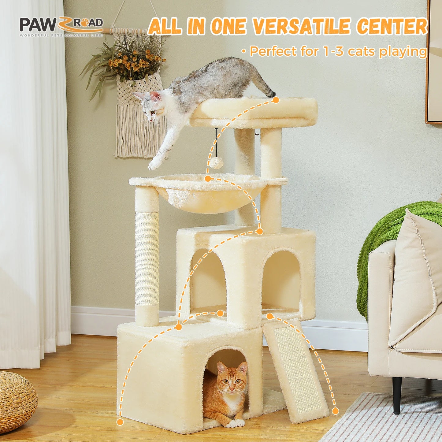 Large Cat Tree for Indoor Cats Multi-Level Tower with Spacious Condos Sisal Scratching Pad House Accessories Cat Toys