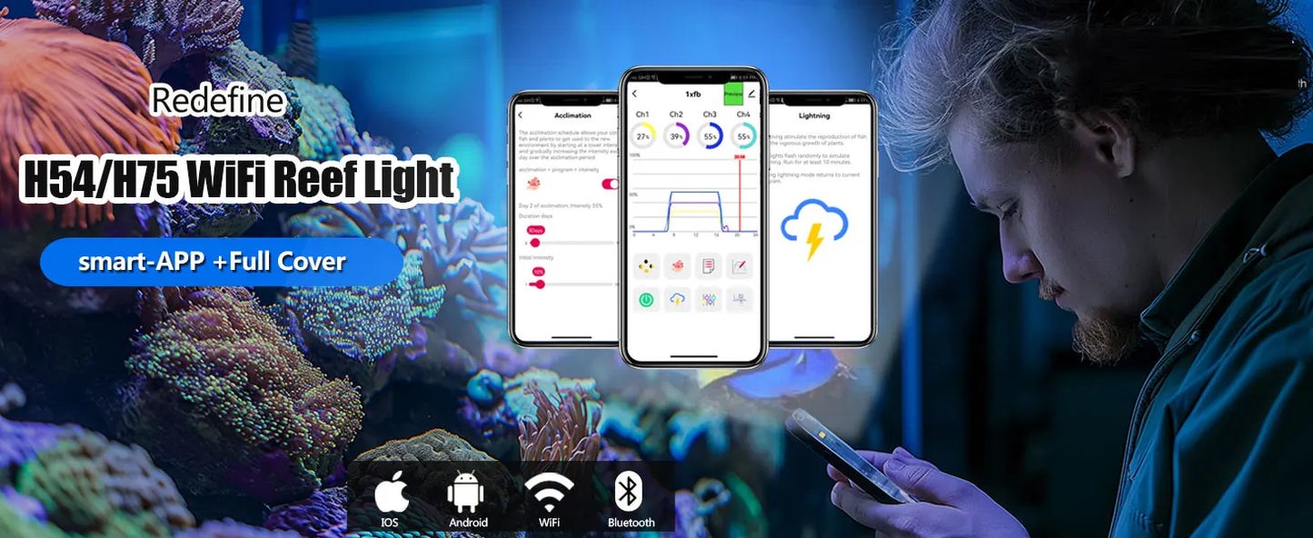 NEW PopBloom WiFi Led Aquarium Light, Full Spectrum Marine Aquarium Lamp For 60-240cm Reef Corals Seawater Led Fish Tank Lights