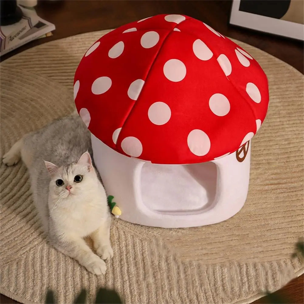 Mushroom Cat Bed Suitable for Indoor Cats, with Removable and Washable Cushion Pillow, Suitable for Cats and Small Dogs