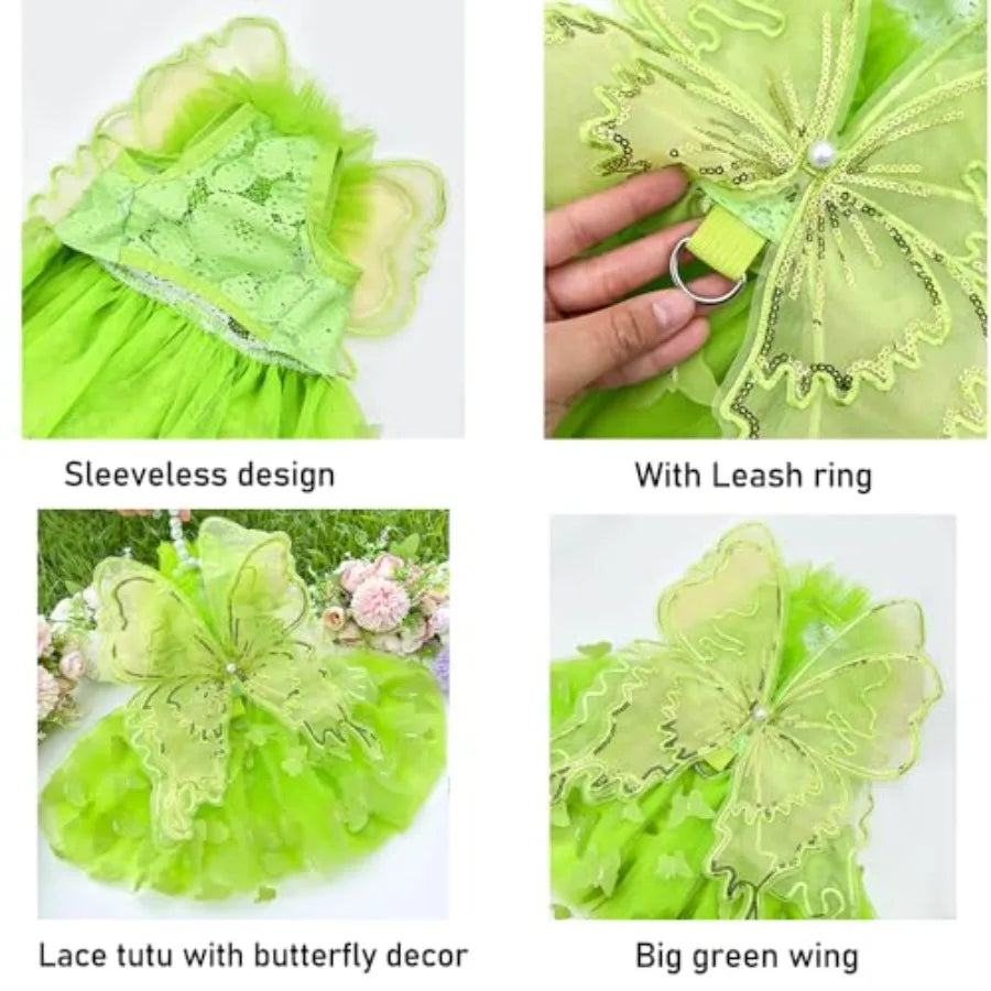 【Spot goods】Rainbow Butterfly Dog Dresses for Small Dog |  Lace Tutu Princess Dress Cat Outfit Butterfly Costume