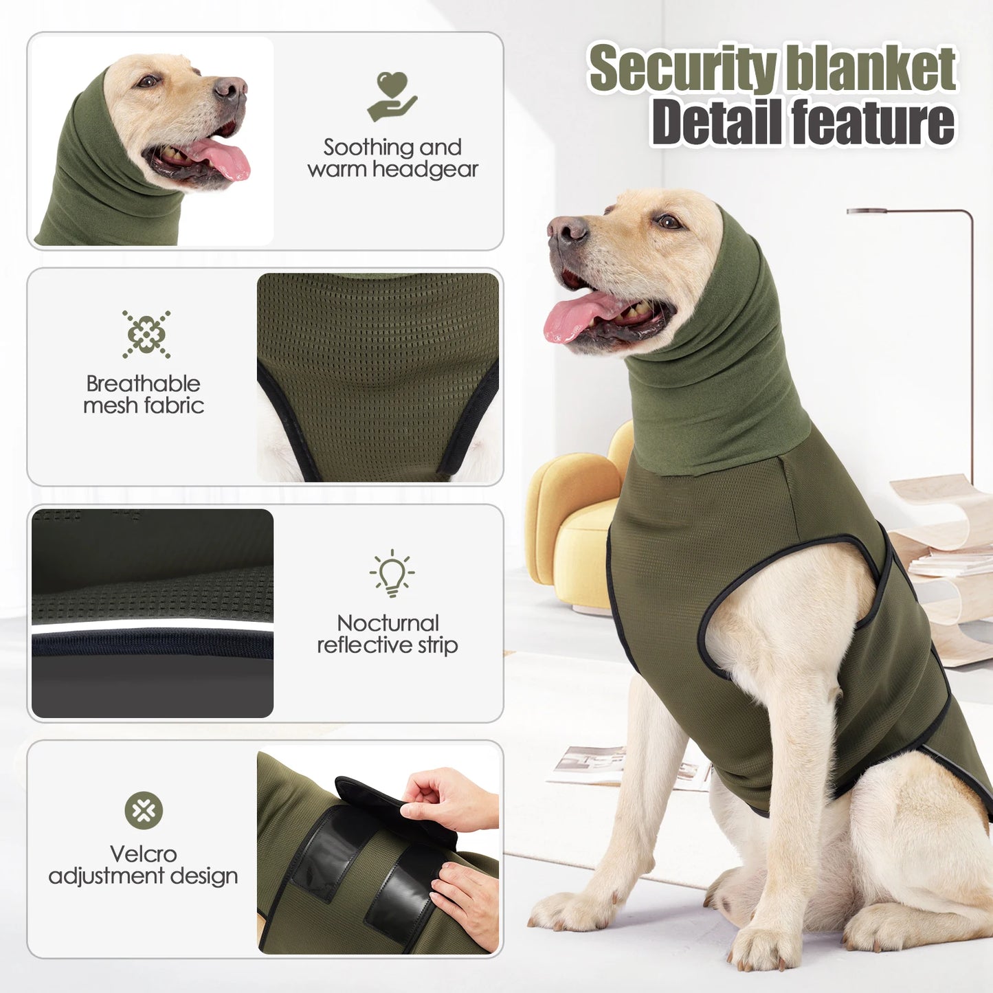 Anxiety Vest and Coat-Keep Pet Calm, Jacket for Thunder, Fireworks, Anti Anxiety Vest for Dogs and Cat Body and Ear