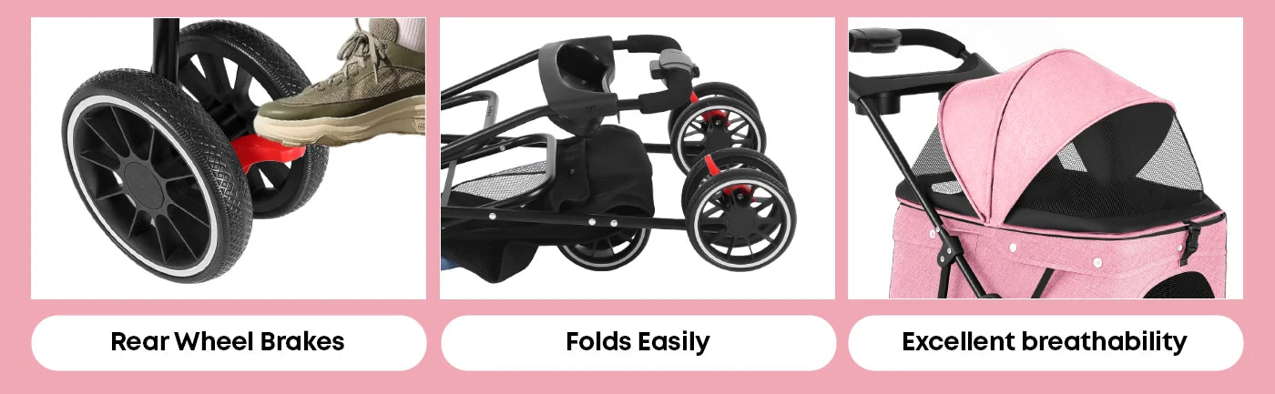 Pet Stroller For Small Puppy Dogs & Cats Travel Portable, Foldable Carrier