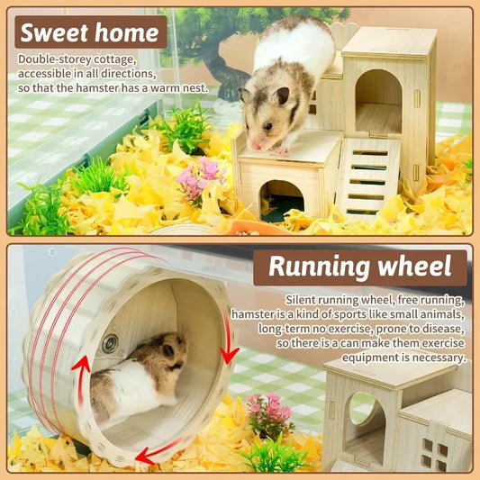 Portable and Foldable Hamster Cages with Wheels, Castle Habitat and Exercise Wheel for Easy Movement and Storage Ideal for Guinea