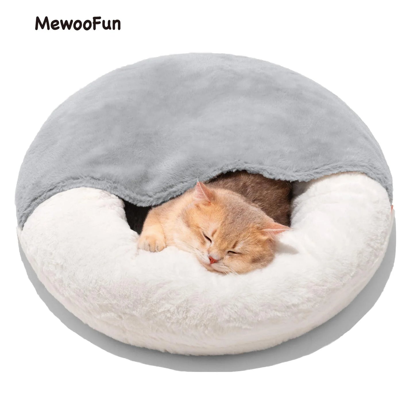 MEWOOFUN Cat Bed Cav | Cute Enclosed Bed With Blanket Washable | Non Slip Base for Kitten and Puppy (22' x 22')