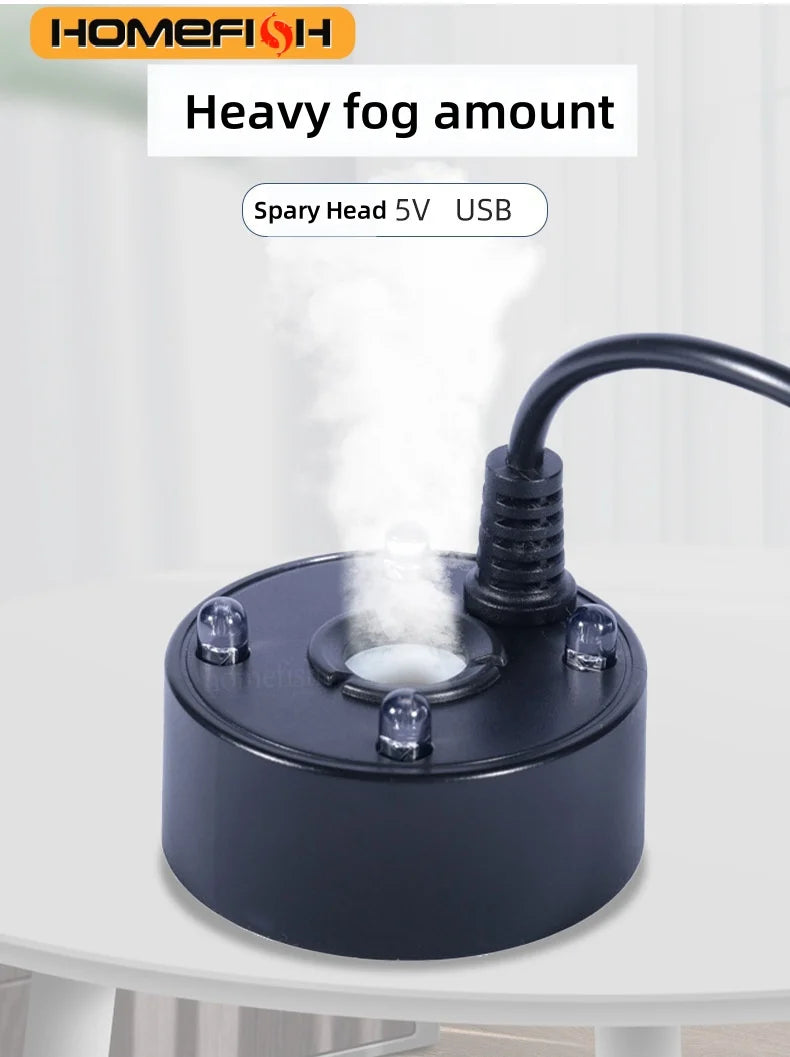 5V USB Mist Maker, Fogger, Nebulizer Water Fountain | Fish Tank Pond Atomizer Head With 4 LED Colorful Lights