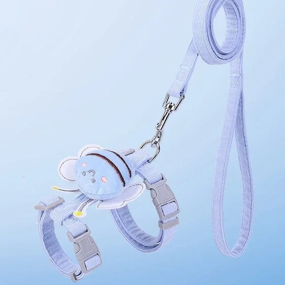 Cat Harness Leash Collar Set |  Adjustable Cartoon Bee Double Layer Dog Harness for Small Medium Cat Leash Outdoor Walking