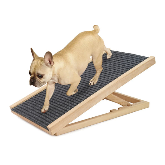 Dog Ramp Ladder Natural Pine Wood | Lightweight Folding |  Anti-skid Adjustable 2 Height Climbing Ladder for Cats, Dogs and small Animals