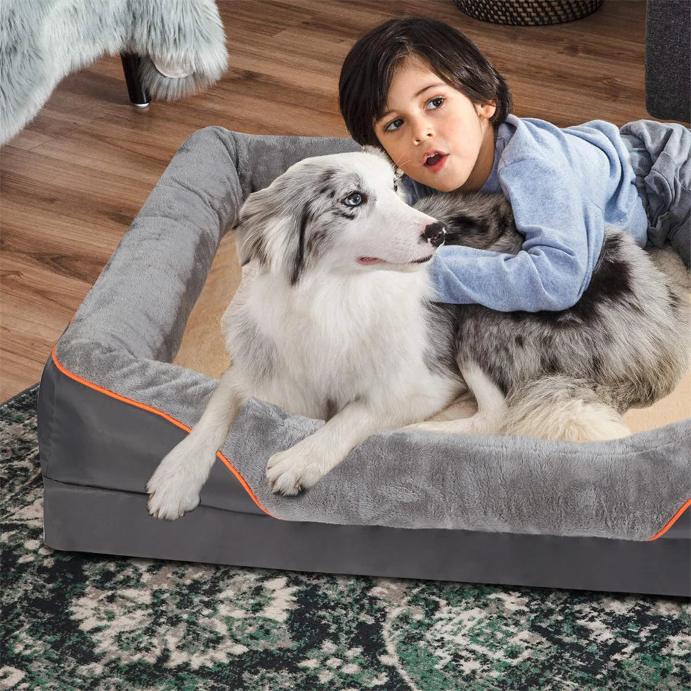 Jumbo Large Orthopedic Dog Bed Memory Foam | Waterproof Elevated Cushion Warm Puppy Bolster Couch Removable Cover