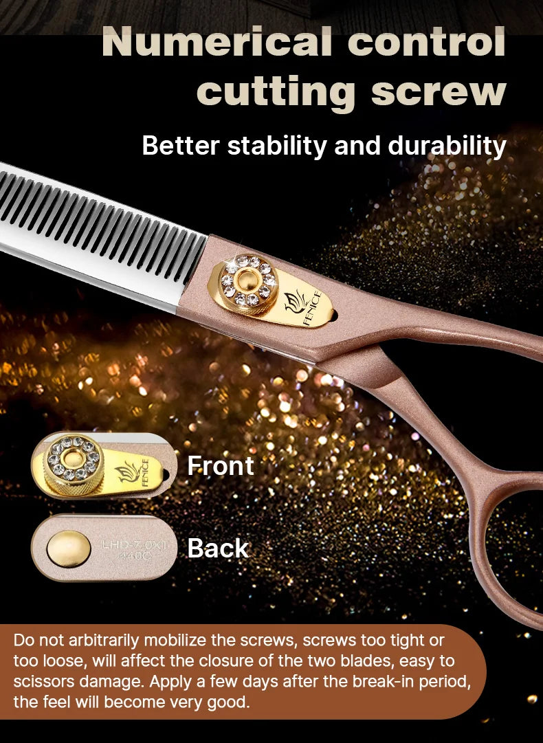 Fenice High-grade 7.5inch JP440C Steel Specials pet grooming thinner scissors Thinning rate 35%