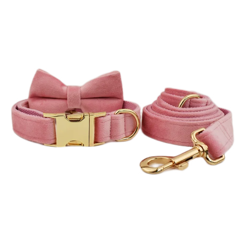 Velvet Dog Collar Leash Free Engrave for Medium Large Dogs Pet Necklace Accessories