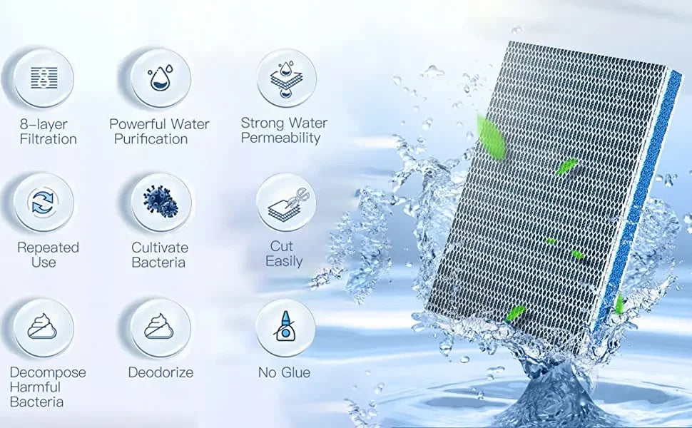 12D 8D Aquarium Filter Bio Sponge | Fish Tank Filter Media No Glue | Foam Cotton Skimmer Aquarium Water Filtration