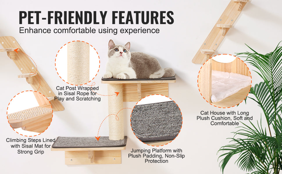 SucceBuy Wall Mounted Cat Wall Shelves and Perches with Jumping Boards Hammocks &  Tree Cat Furniture and Shelves