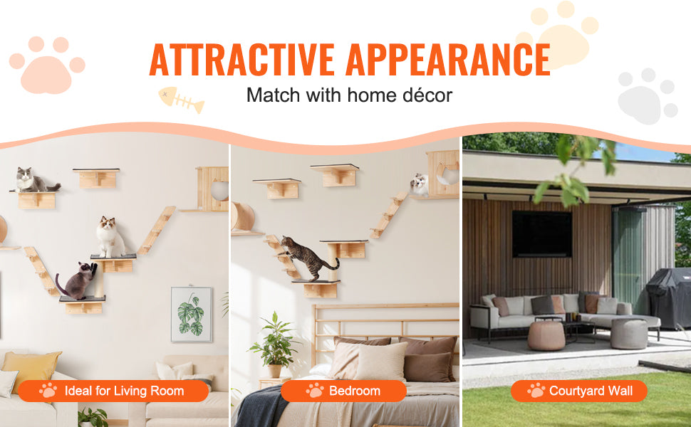 SucceBuy Wall Mounted Cat Wall Shelves and Perches with Jumping Boards Hammocks &  Tree Cat Furniture and Shelves