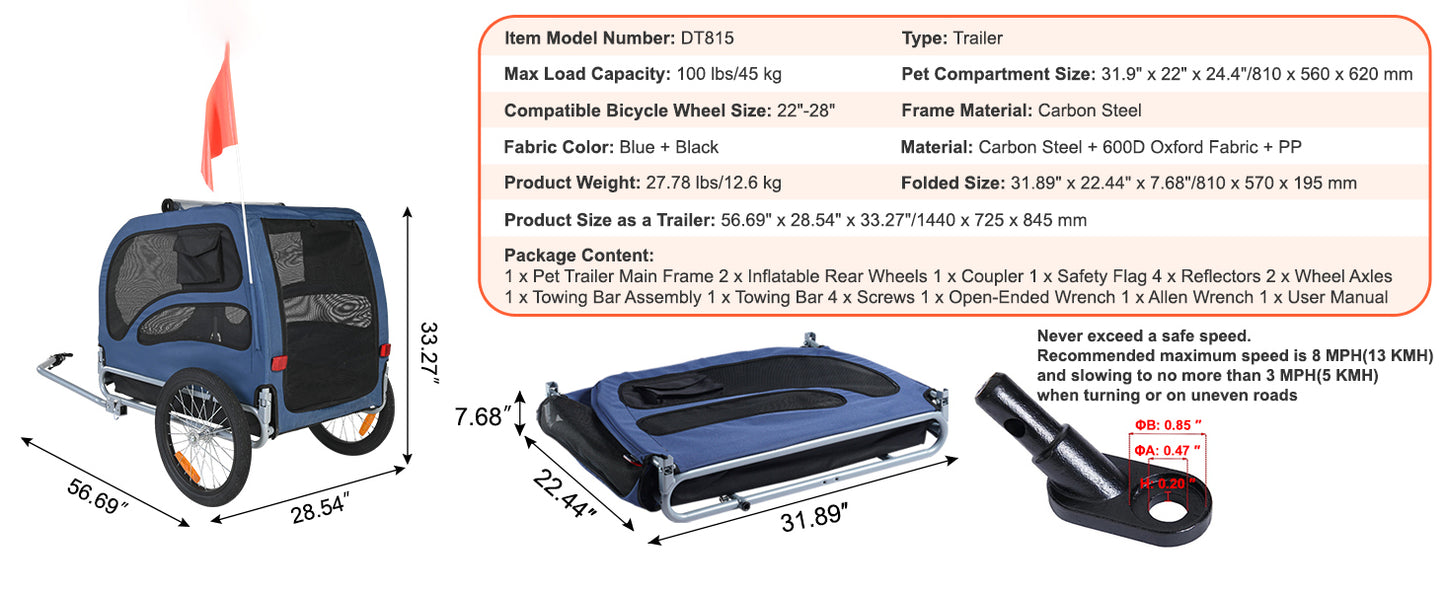 SucceBuy 100lbs Pet Cart Bicycle Carrier, Dog Bike Trailer with Coupler, Reflectors, Flag, Collapsible to Store for Dogs Travel