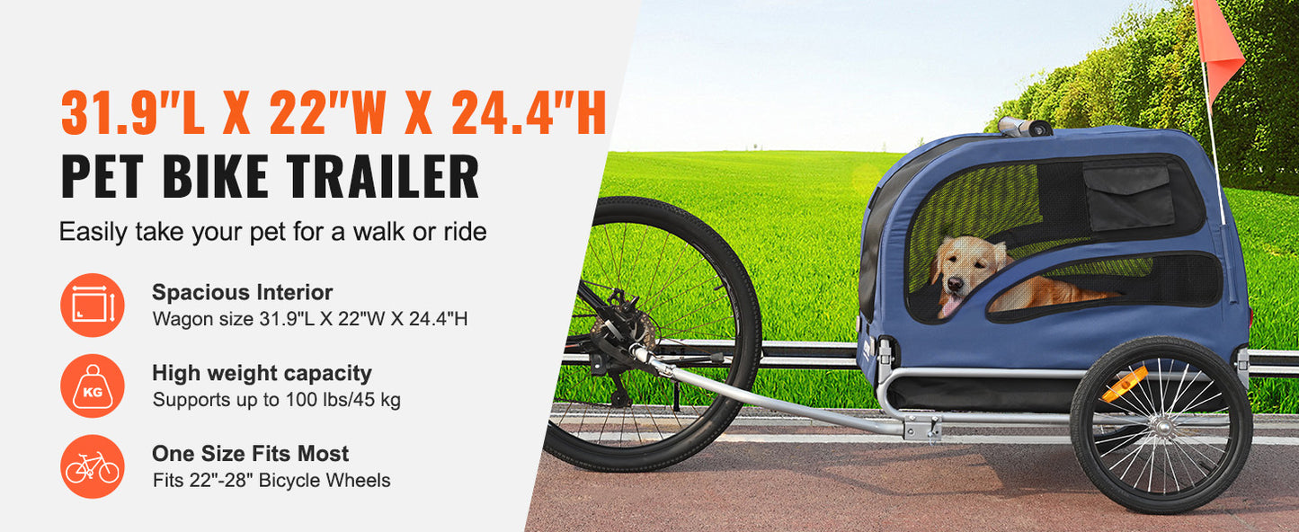 SucceBuy 100lbs Pet Cart Bicycle Carrier, Dog Bike Trailer with Coupler, Reflectors, Flag, Collapsible to Store for Dogs Travel