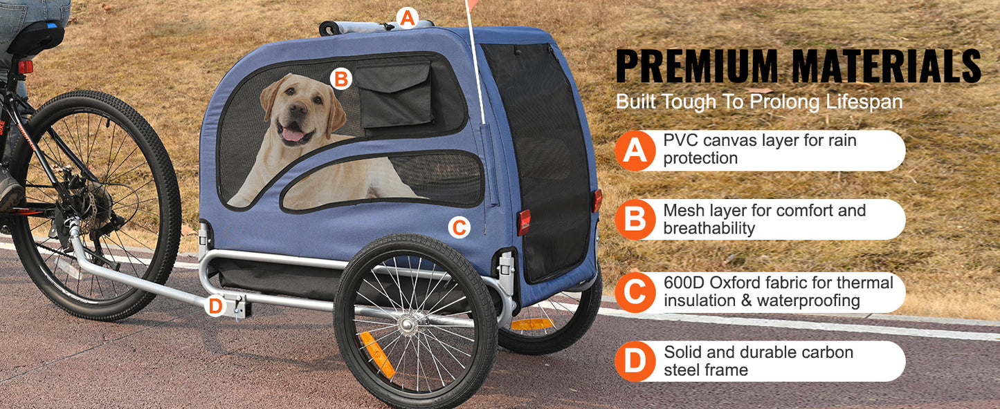 SucceBuy 100lbs Pet Cart Bicycle Carrier, Dog Bike Trailer with Coupler, Reflectors, Flag, Collapsible to Store for Dogs Travel